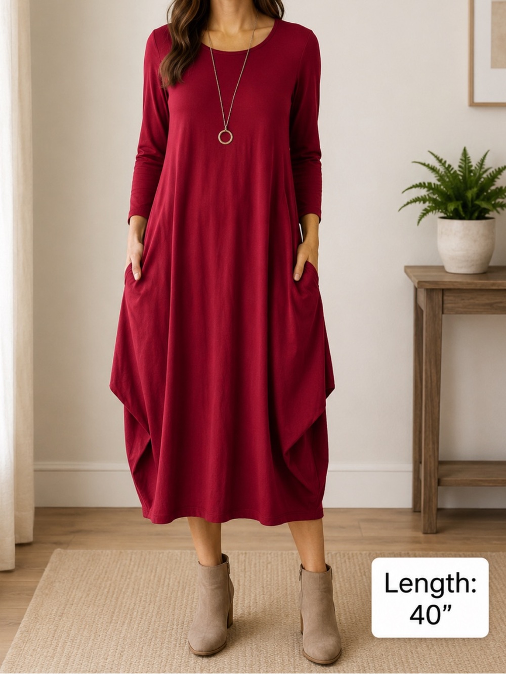 Pure Essence Dress Womens Medium Bubble Hem 3/4 Sleeve Red